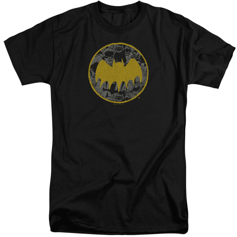 Batman Vintage Symbol Collage Mens Tall T Shirt Black