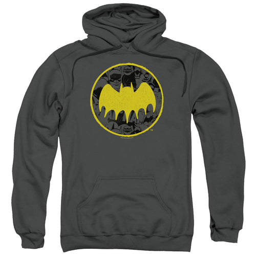 Batman Vintage Symbol Collage Mens Hoodie Charcoal