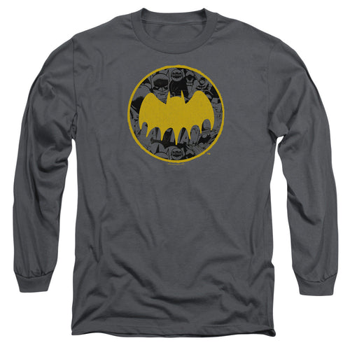 Batman Vintage Symbol Collage Mens Long Sleeve Shirt Charcoal