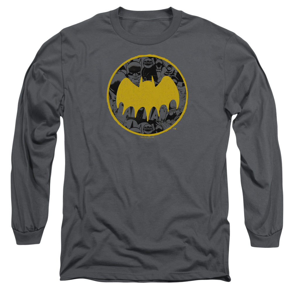 Batman Vintage Symbol Collage Mens Long Sleeve Shirt Charcoal