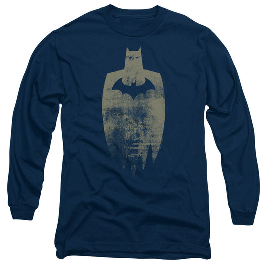 Batman Gold Silhouette Mens Long Sleeve Shirt Navy