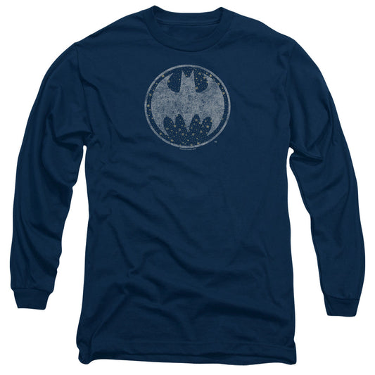 Batman Starry Night Shield Mens Long Sleeve Shirt Navy Blue