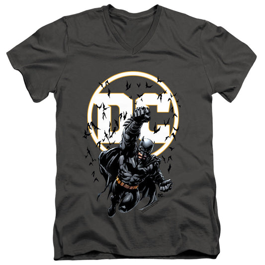 Batman Batman Dc Mens Slim Fit V Neck T Shirt Charcoal