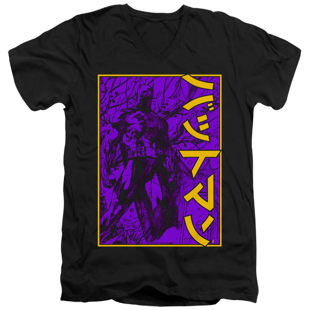 Batman Big Framed Kanji Mens Slim Fit V Neck T Shirt Black