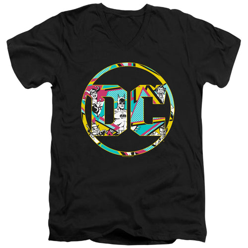 Batman 80s Bat Logo Mens Slim Fit V Neck T Shirt Black