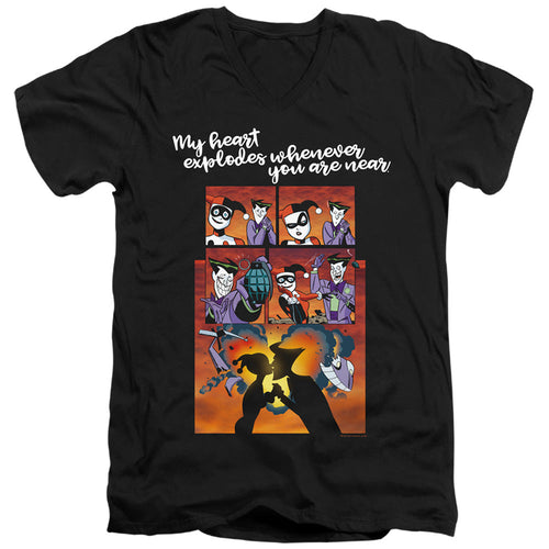 Batman Explode Mens Slim Fit V Neck T Shirt Black