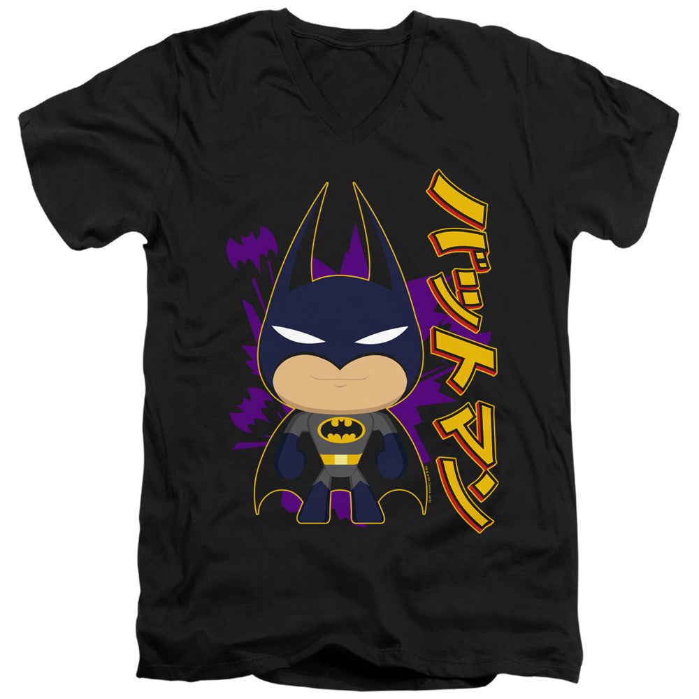 Batman Cute Kanji Mens Slim Fit V Neck T Shirt Black