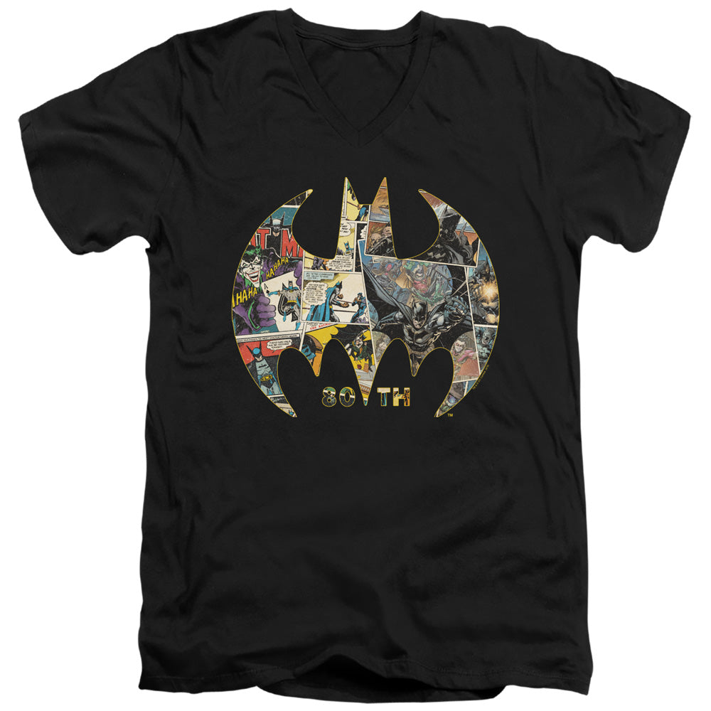 Batman 80th Shield Mens Slim Fit V Neck T Shirt Black