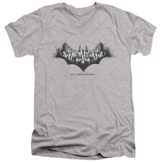 Batman Gotham Shield Mens Slim Fit V Neck T Shirt Athletic Heather