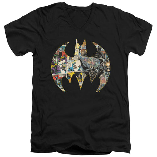 Batman Collage Shield Mens Slim Fit V Neck T Shirt Black