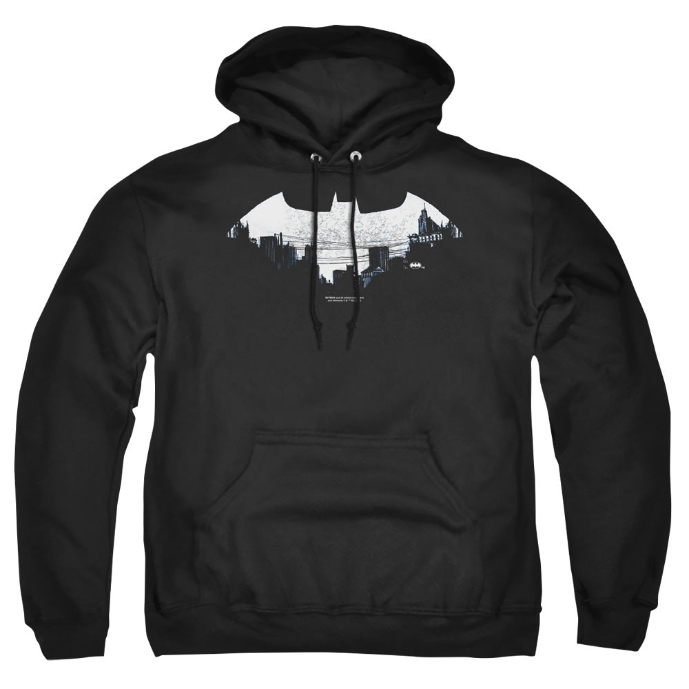 Batman Bat Logo Cityscape Mens Hoodie Black