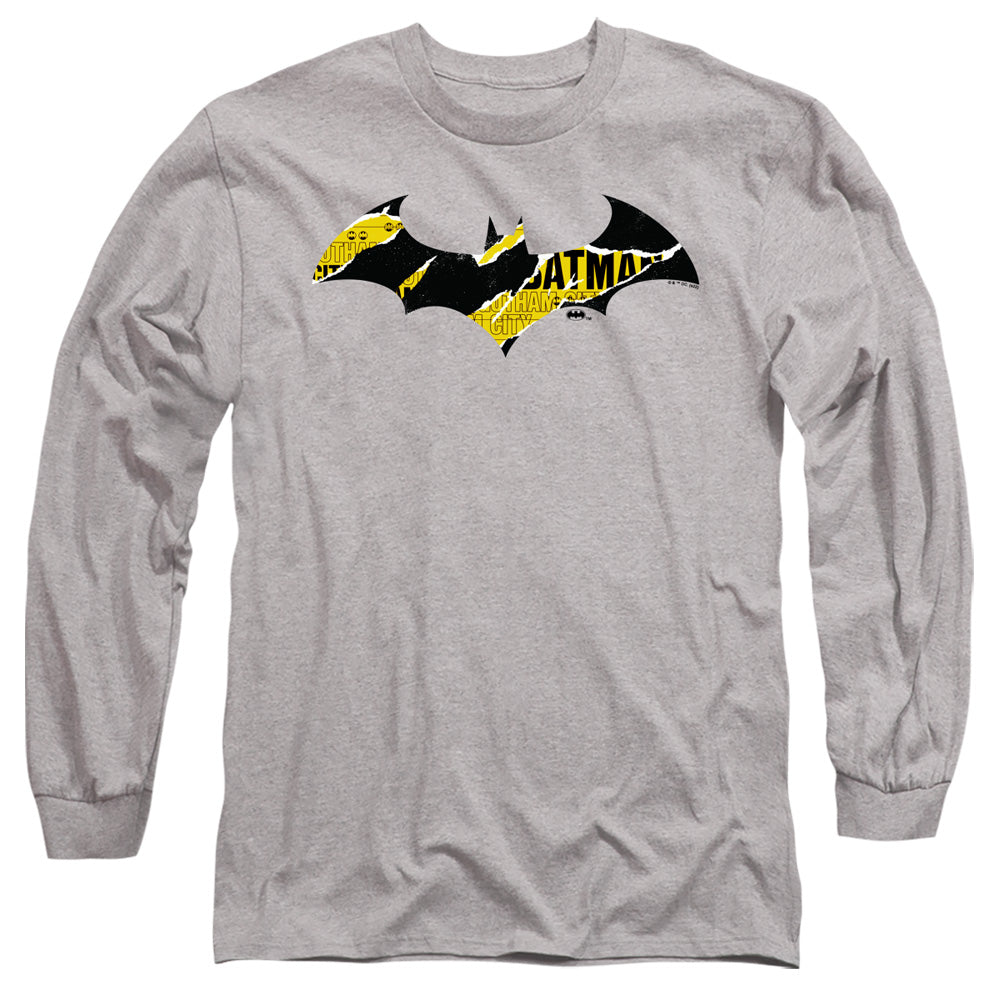 Batman Batman Torn Gotham Logo Mens Long Sleeve Shirt Athletic Heather