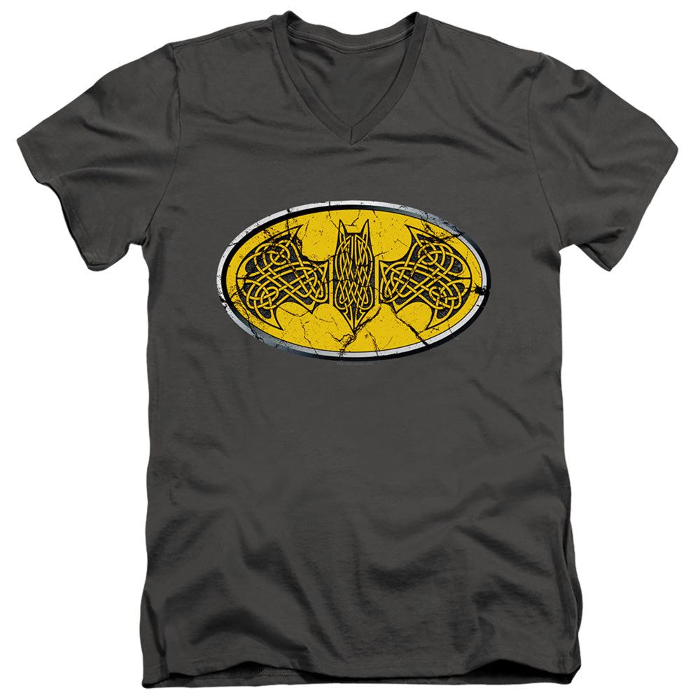 Batman Celtic Shield Mens Slim Fit V Neck T Shirt Charcoal