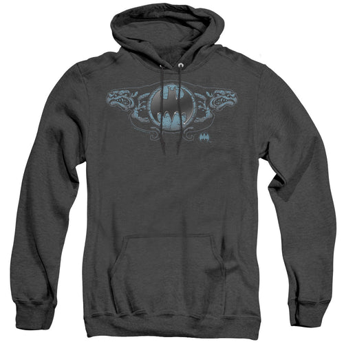 Batman Two Gargoyles Logo Heather Mens Hoodie Black
