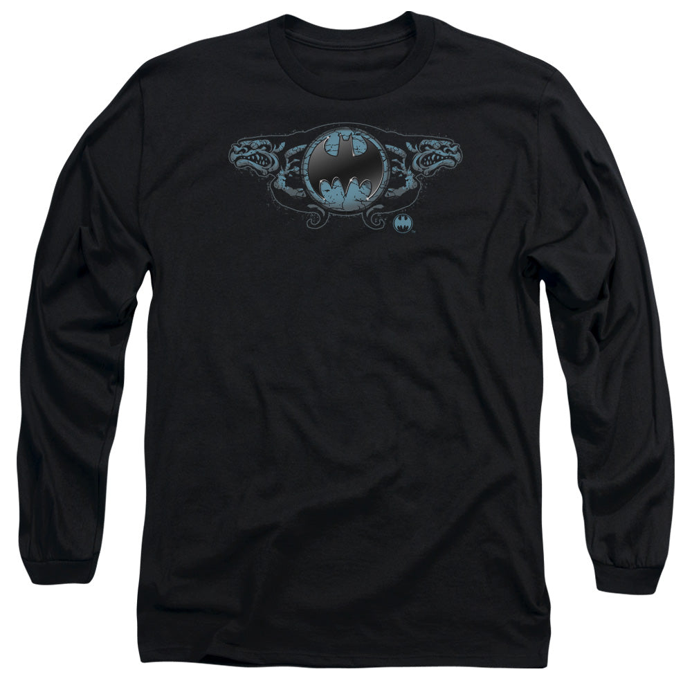 Batman Two Gargoyles Logo Mens Long Sleeve Shirt Black