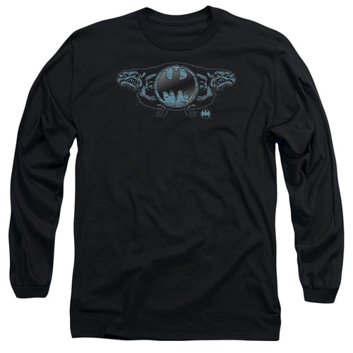 Batman Two Gargoyles Logo Mens Long Sleeve Shirt Black