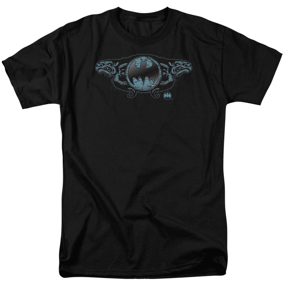 Batman Two Gargoyles Logo Mens T Shirt Black