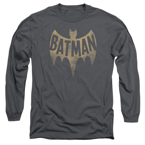 Batman Classic Tv Vintage Logo Mens Long Sleeve Shirt Charcoal