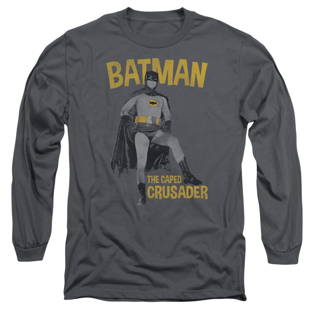 Batman Classic Tv Caped Crusader Mens Long Sleeve Shirt Charcoal
