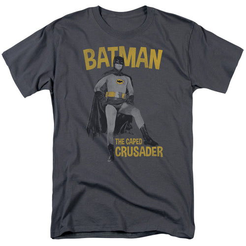 Batman Classic Tv Caped Crusader Mens T Shirt Charcoal