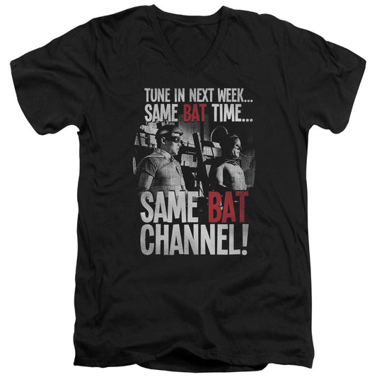 Batman Classic Tv Bat Channel Mens Slim Fit V Neck T Shirt Black