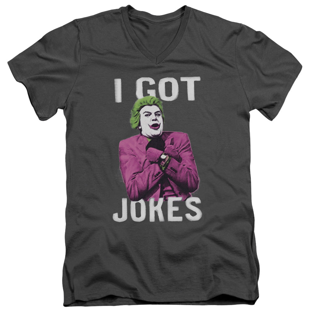 Batman Classic Tv Got Jokes Mens Slim Fit V Neck T Shirt Charcoal