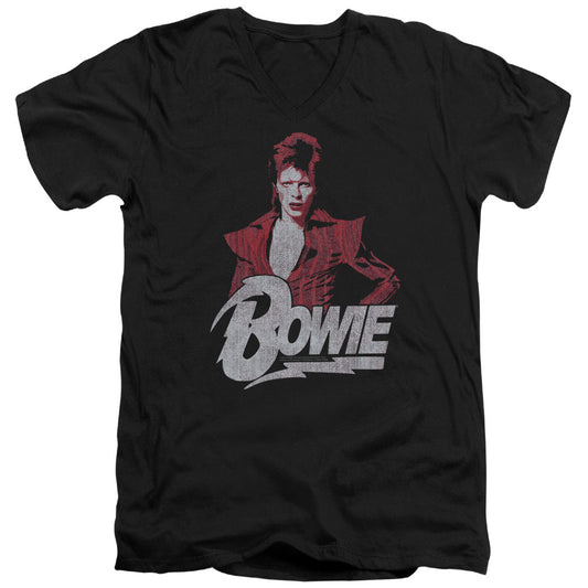 David Bowie Diamond David Mens Slim Fit V-Neck T Shirt Black