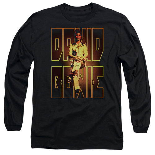 David Bowie Perched Mens Long Sleeve Shirt Black