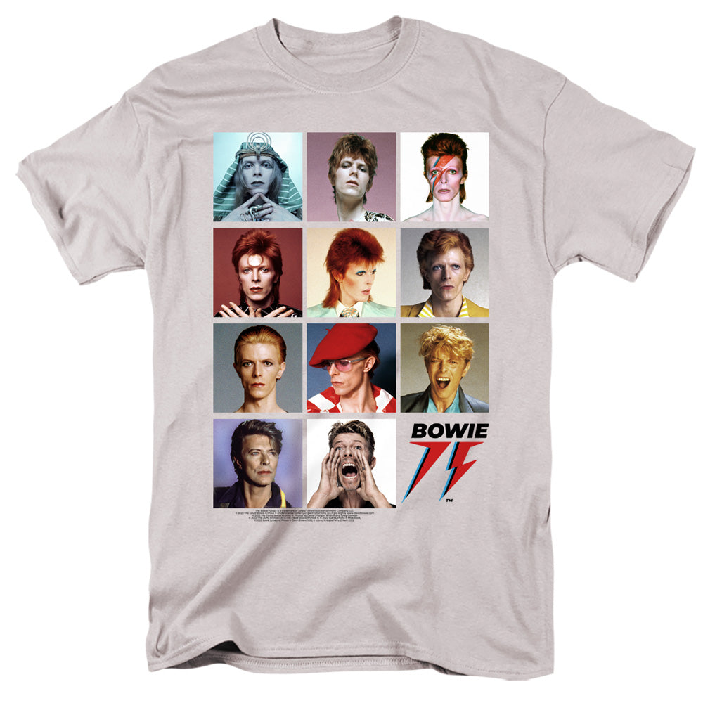 David Bowie Bowie Through The Ages Mens T Shirt Silver