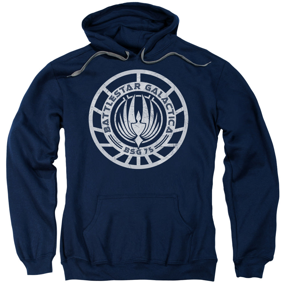 Battlestar Galactica Scratched Battlestar Galactica Logo Mens Hoodie Navy Blue