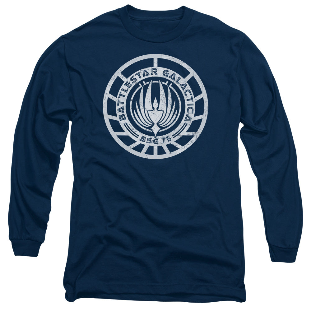 Bsg Scratched Bsg Logo Mens Long Sleeve Shirt Navy Officially Licensed