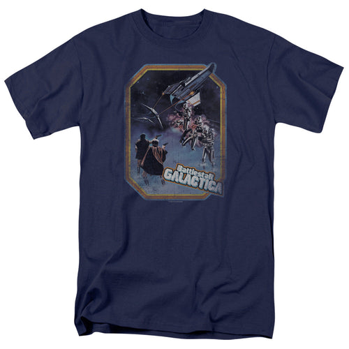 Battle Star Galactica Poster Iron On Mens T Shirt Navy