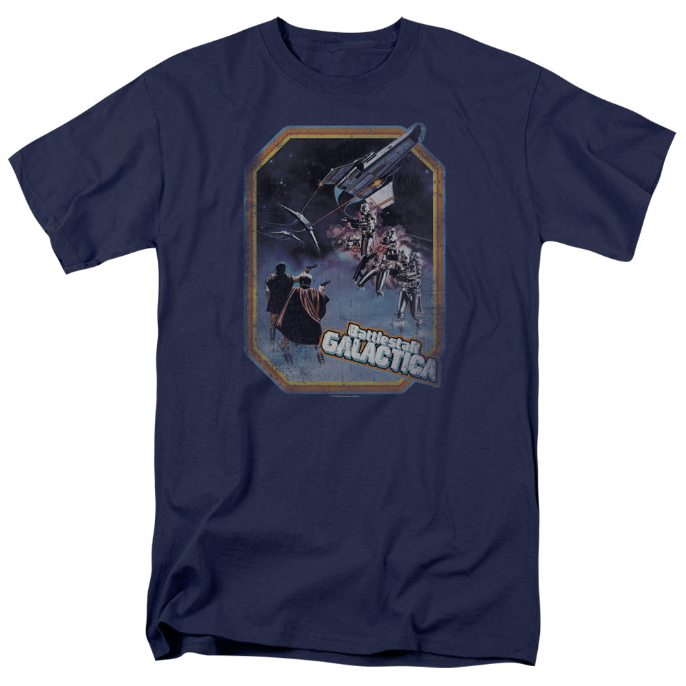 Battle Star Galactica Poster Iron On Mens T Shirt Navy