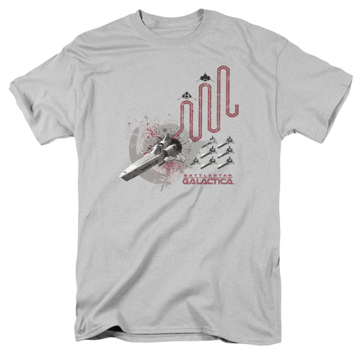 Battle Star Galactica Red Squadron Splatter Mens T Shirt Silver