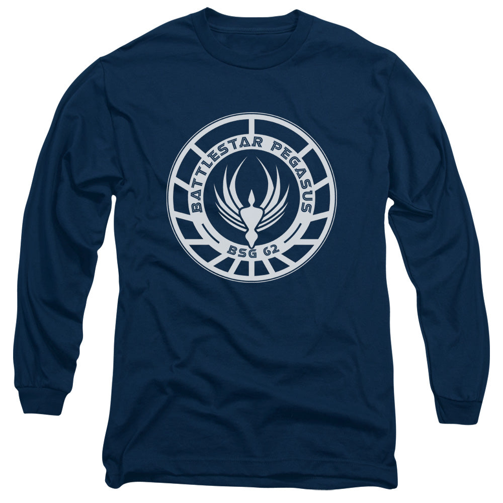 Bsg Pegasus Badge Mens Long Sleeve Shirt Navy Officially Licensed