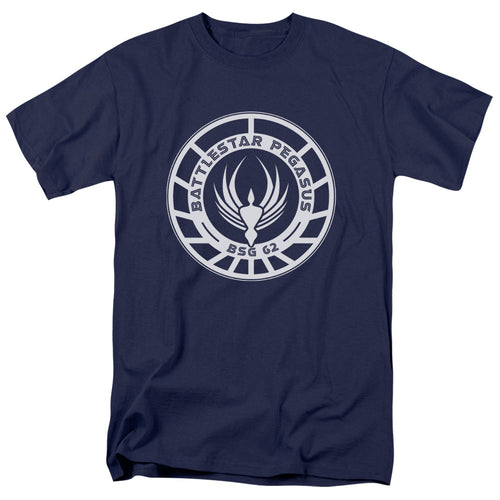 Battle Star Galactica Pegasus Badge Mens T Shirt Navy