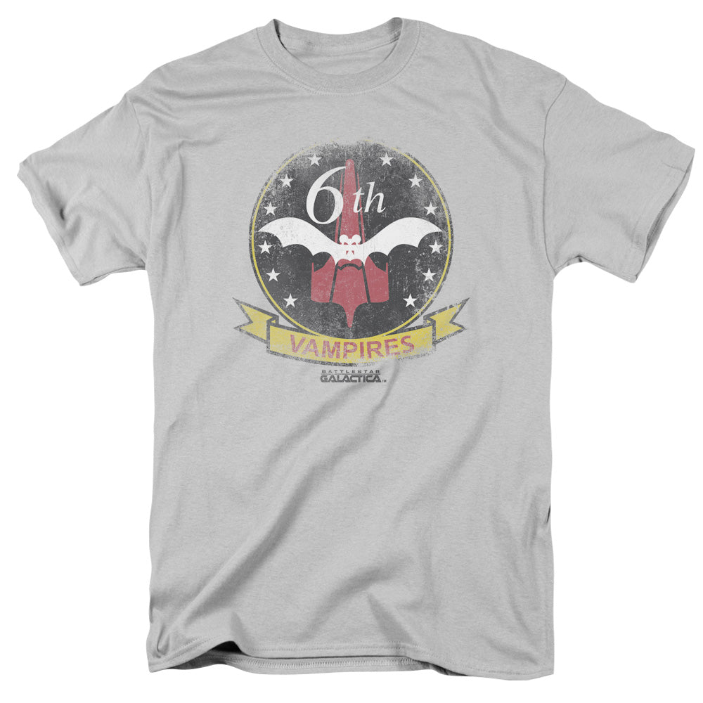 Battle Star Galactica Vampires Badge Mens T Shirt Silver