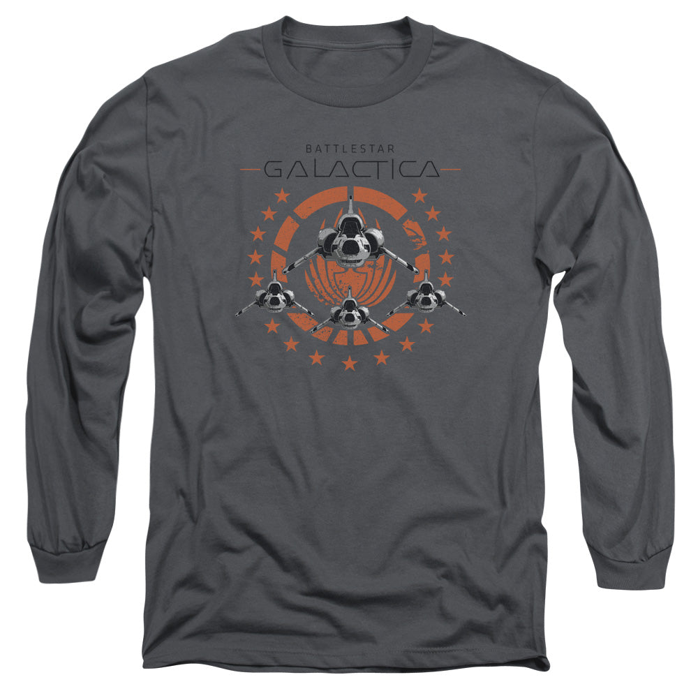 Battlestar Galactica Squadron Mens Long Sleeve Shirt Charcoal