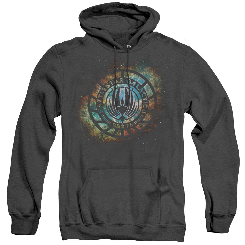 Batlestar GalACtica (New) Emblem Knock Out Heather Mens Hoodie Black
