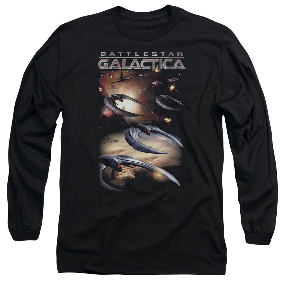Battlestar Galactica (New) When Cylons Attack Mens Long Sleeve Shirt Black