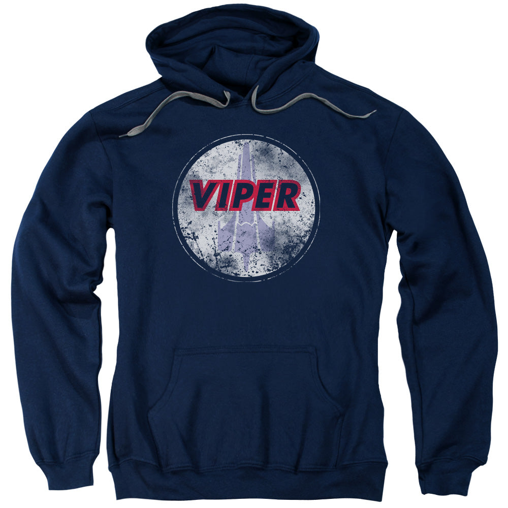 Battlestar Galactica War Torn Viper Logo Mens Hoodie Navy Blue