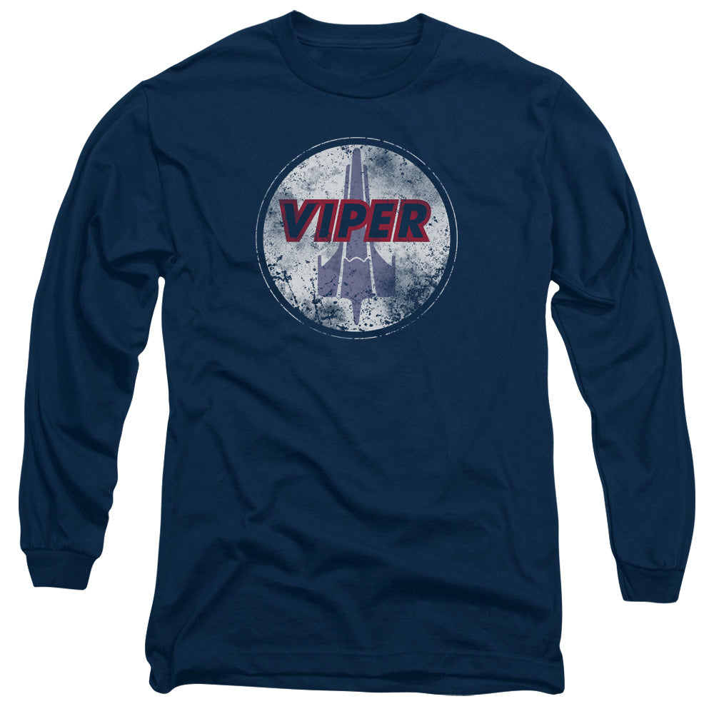 Bsg War Torn Viper Logo Mens Long Sleeve Shirt Navy Officially Licensed