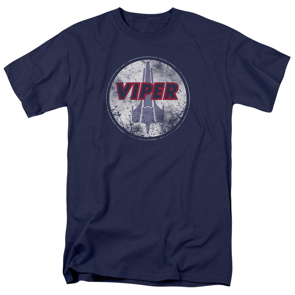 Battle Star Galactica War Torn Viper Logo Mens T Shirt Navy