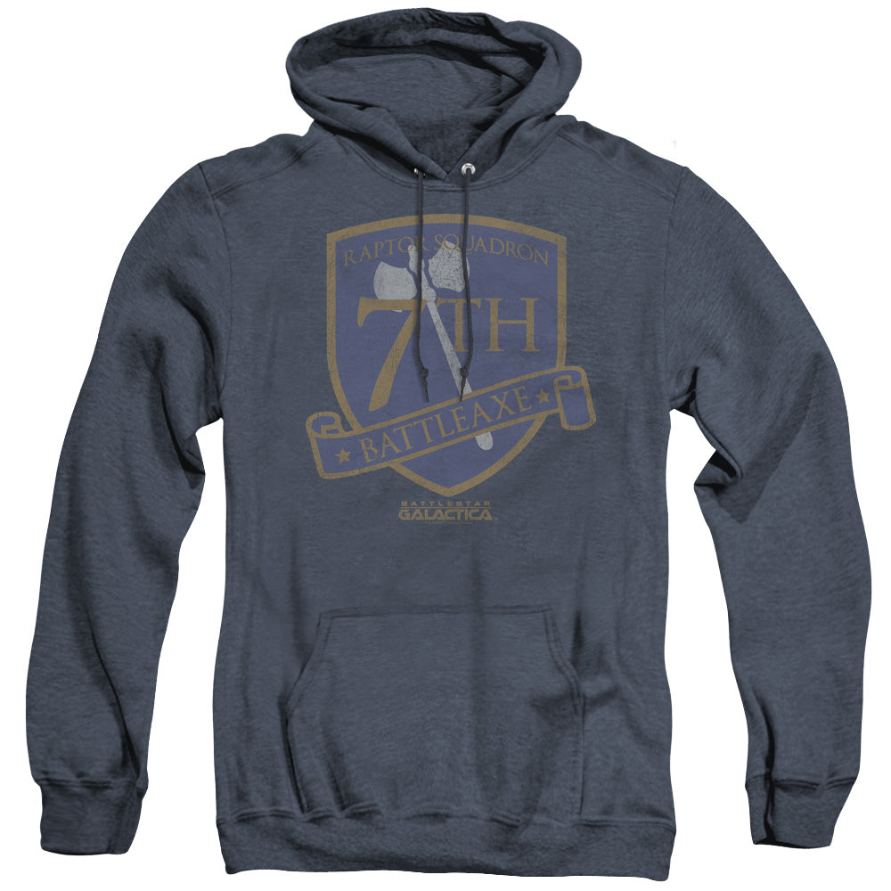 Battlestar Galactica Batleaxe Badge Heather Mens Hoodie Navy Blue