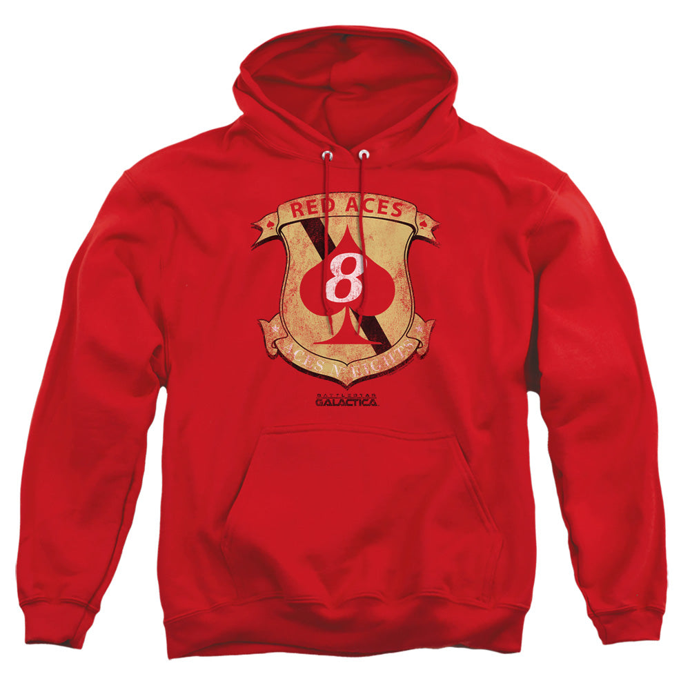 Bsg Red Aces Badge Mens Hoodie Red