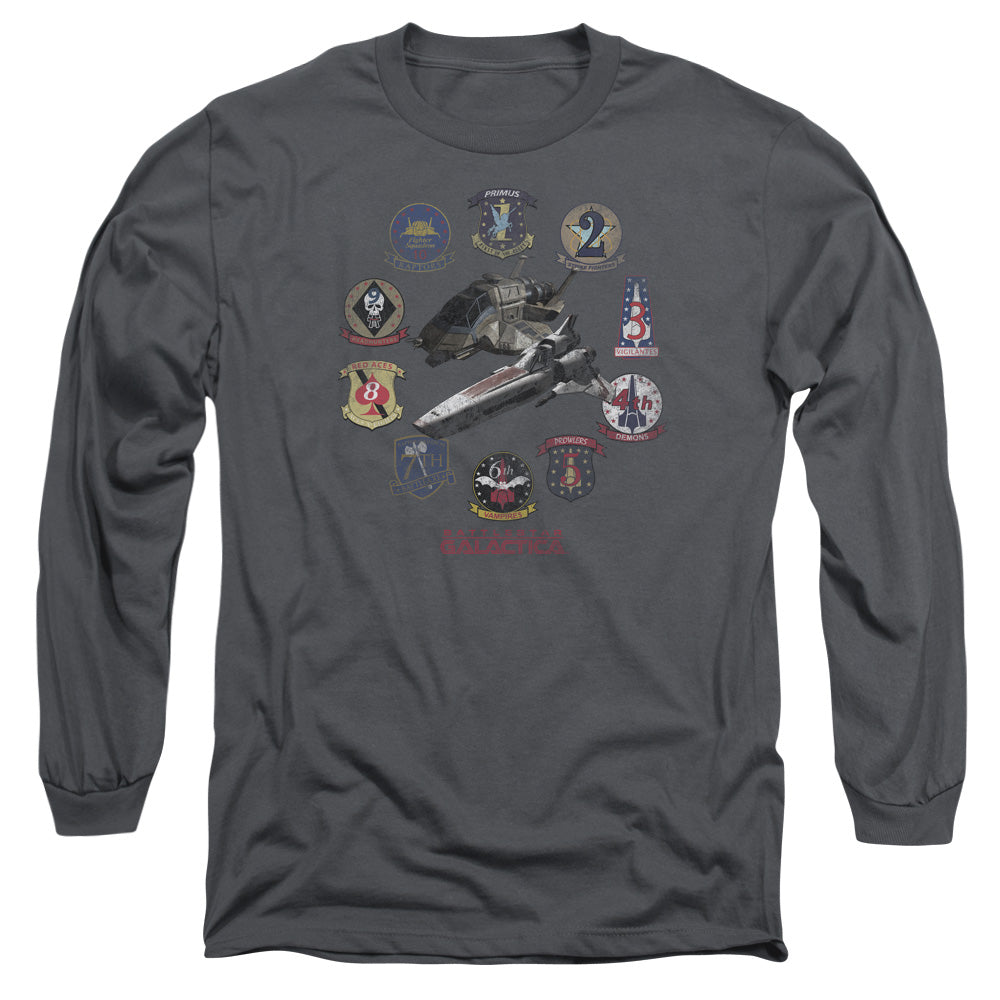 Battlestar Galactica Badges Mens Long Sleeve Shirt Charcoal