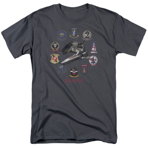 Battle Star Galactica Badges Mens T Shirt Charcoal