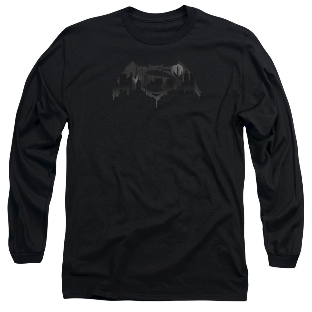 Batman V Superman Cityscape Logo Mens Long Sleeve Shirt Black