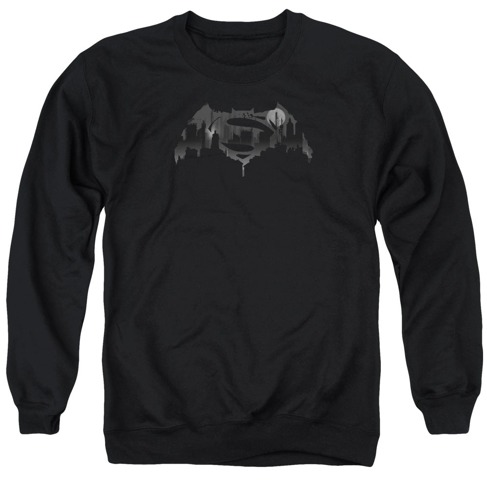Batman V Superman Cityscape Logo Mens Crewneck Sweatshirt Black Officially Licensed