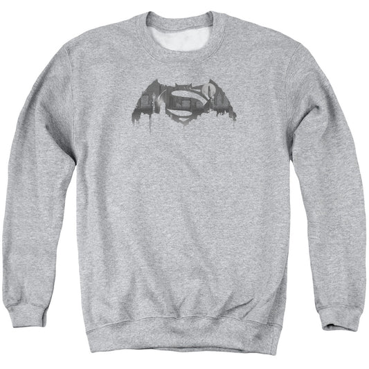 Batman V Superman Cityscape Logo Mens Crewneck Sweatshirt Athletic Heather Officially Licensed